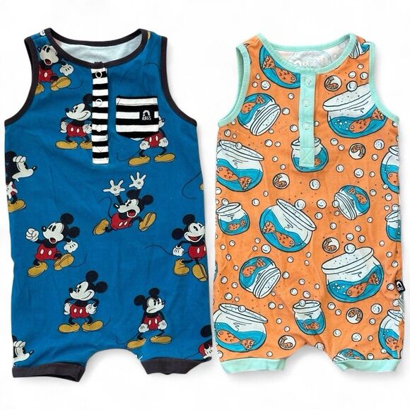 Rags to Raches Other - Rags Shorty Romper Disney Mickey Mouse Dr Seuss Outfit 12-18 M Bundle Lot of 2